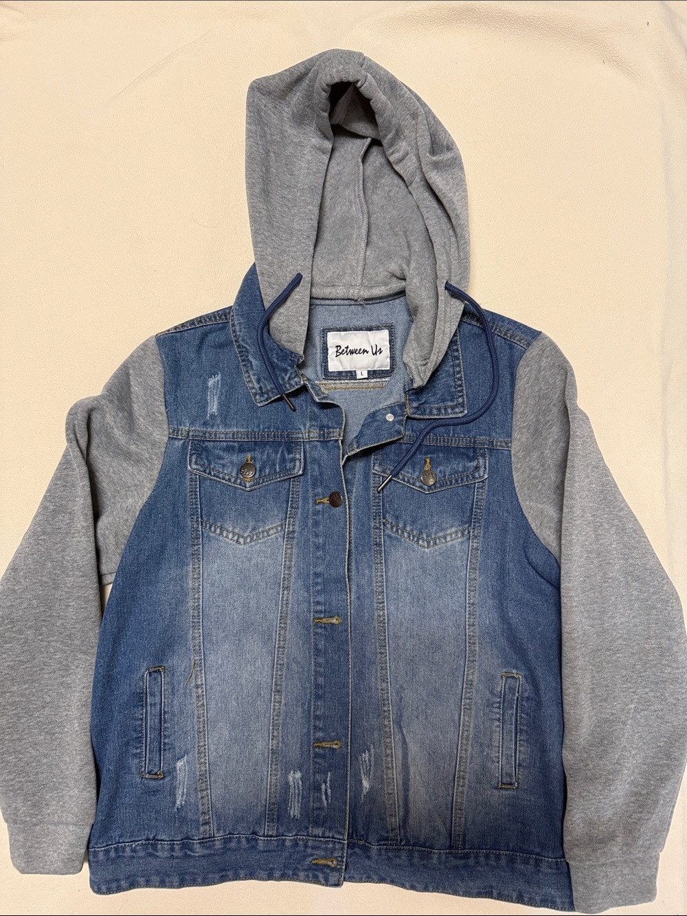 Between Us Women's Blue Denim & Gray Hooded Jacket